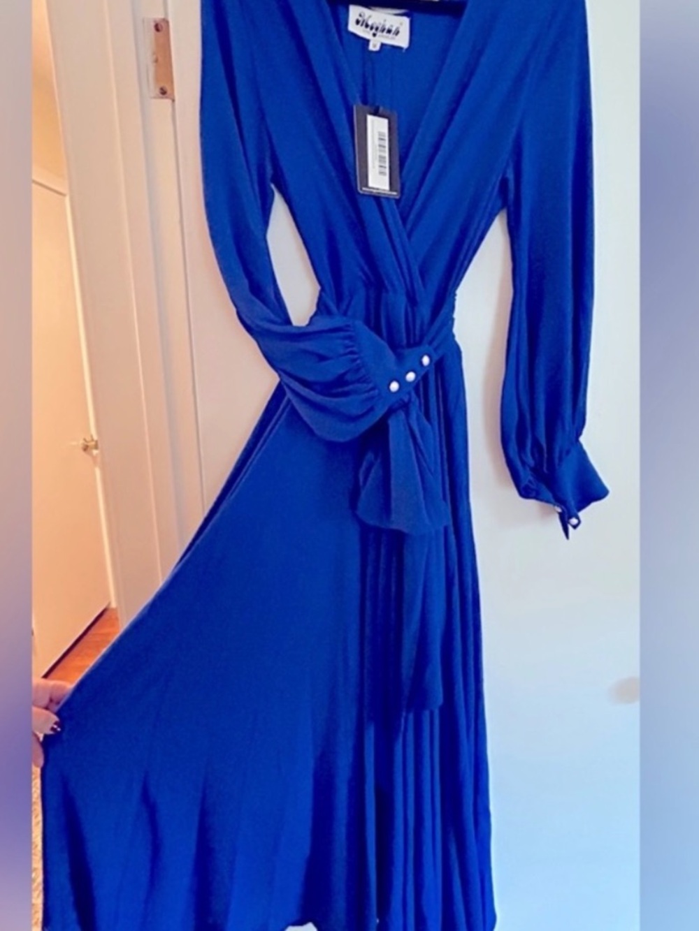 Meghan LA Royal Blue Wrap Midi/Maxi Dress with Tie Waist tag missing